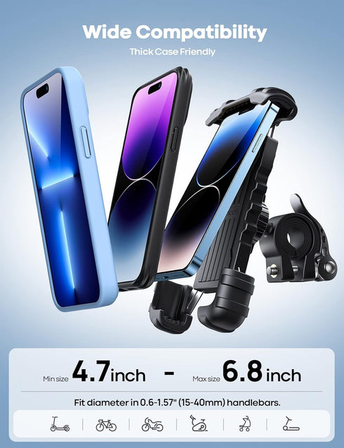Lamicall Bike Phone Holder, Motorcycle Mount - Motorcycle Phone Holder, Handlebar Cell Phone Clamp, Scooter Phone Clip for iPhone 16 Pro Max/Plus,...