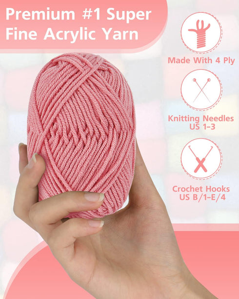 Coopay 25gx18 Colors Crochet Yarn Pack with Crochet Hooks (3mm+4mm), 1377yd Acrylic Yarn for Crochet Animal Kit, Multicolor Yarn Set 4ply Soft Yar...