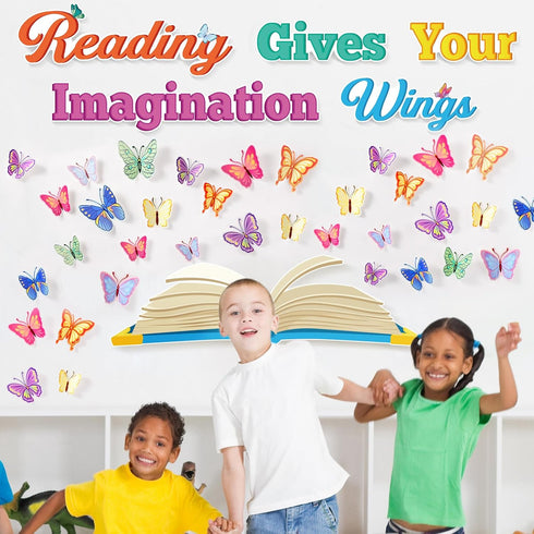 Classroom Reading Bulletin Board Set Butterfly Bulletin Board Decorations Floral Butterfly Paper Cutouts for Classroom Back to School Office Readi...