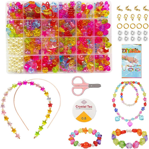 Beads Set for Jewelry Making Kids Adults Children Craft DIY Necklace Bracelets Letter Alphabet Colorful Acrylic Crafting Beads Kit Box with Access...
