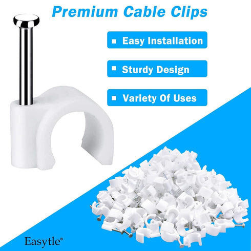 Cable Wire Clips 4mm 6mm 8mm 10mm Cable Management RG6 RG59 CAT5 CAT6 RJ45 Electrical Ethernet Dish TV Speaker Wire Cord Tie Holder Single Coaxial...