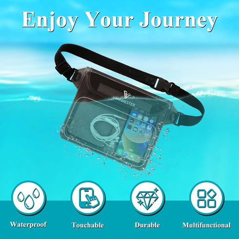 2-Pack Waterproof Pouch with Waist Strap, Screen Touchable Dry Bag,Waterproof Belt Bag,Keep Your Phone and Valuables Dry-Black&Gray...