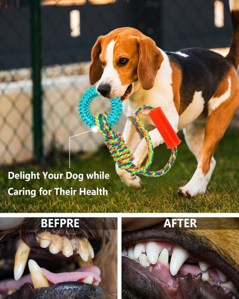 Interactive Dog Toys with Rope and Handle, Dog Chew Toys for Aggressive Chewers, Tug of War Rope Toy Non-Toxic Natural Rubber Long Lasting Dog Toy...