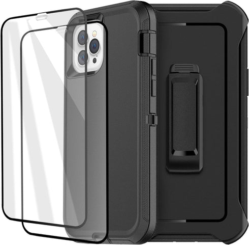 Defense iPhone 12 Case iPhone 12 Pro Case with Two Screen Protector 3 Layer Rugged Heavy Duty Cases for iPhone 12/ iPhone Pro,6.1 inch 2020 (Black...