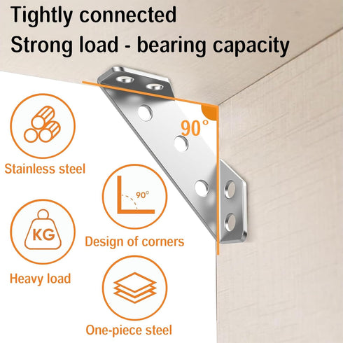 20Pack Universal Furniture Corner Braces Connector with 140 Screws, a Z-Shaped Double Head Screwdriver - Stainless Steel Trapezoidal Bracket for T...