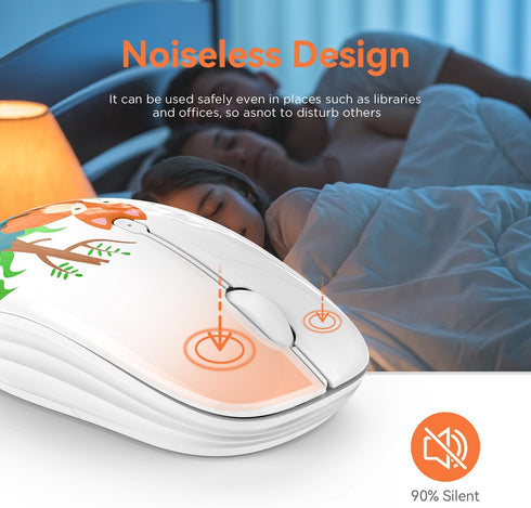 Cute Wireless Mouse, Bluetooth Mouse Dual Mode with 2.4GHz USB Receiver for Laptop, iPad, MacBook, AA Battery Silent Cartoon Fox Cordless Mice for...