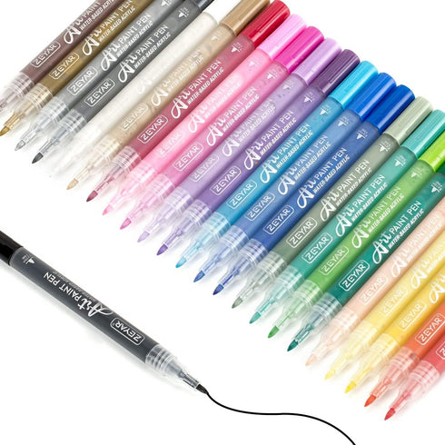 ZEYAR Acrylic Paint Pens, Extra Fine, 24 Colors, Permanent & Waterproof Ink, AP Certified, Works on Rock, Wood, Glass, Metal, Ceramic and Non poro...