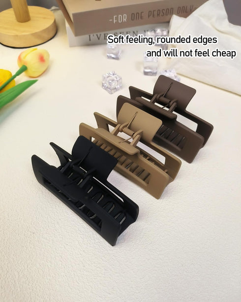 4 Inch Square Wider Claw Clips, 10.5 cm Bendable Rectangle Large Neutral Hair Clips for Thin and Thick Long Curly Hair, Matte Big Hair Claw Clips,...