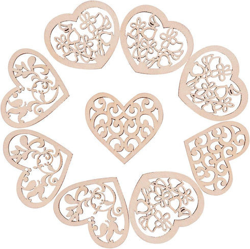 LiQunSweet 100-Pieces 2 Inches Undyed Wood Pendants Valentines Heart Cutouts Wooden Unfinished Slices Charms for Earring Jewelry Making DIY Findin...