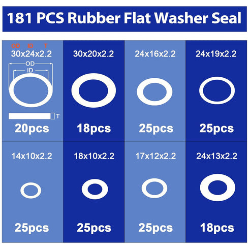 181Pcs 8 Sizes Silicone Gasket Assortment Kit, for Washer Needs, Ideal Repair Kit for Faucet or Plumbing...