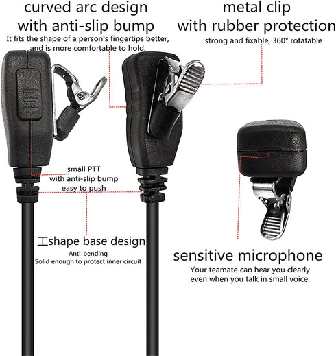 M1 Single Ear Bud Headset in-Ear Earbuds Coil Earpiece with PTT Mic for Motorola Mag One BPR40 CLS1110 CLS1410 CP185 CP200 CP200D DLR1020 DLR1060 ...