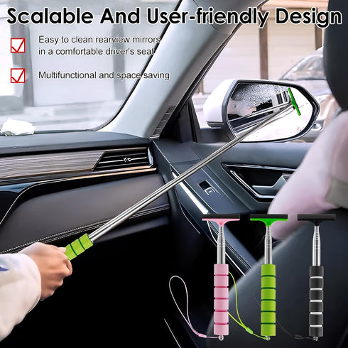 3PCS Car Side Mirror Squeegee, 38.5"" Car Rearview Mirror Wiper, Retractable Auto Mirror Squeegee Cleaner, All-Purpose Car Cleaning Tool Universal...