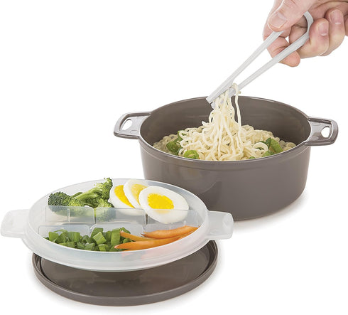 PrepSolutions 4-Piece Microwave Ramen Bowl To-Go, Gray - Includes Soup Spoon, Perfect for Ramen, Udon, Pho Noodles, Dishwasher Safe, BPA-Free...
