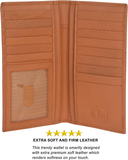 LB LEATHERBOSS New Men's Leather Long Wallet Pockets Id Card Clutch Bifold Purse (Tan)...