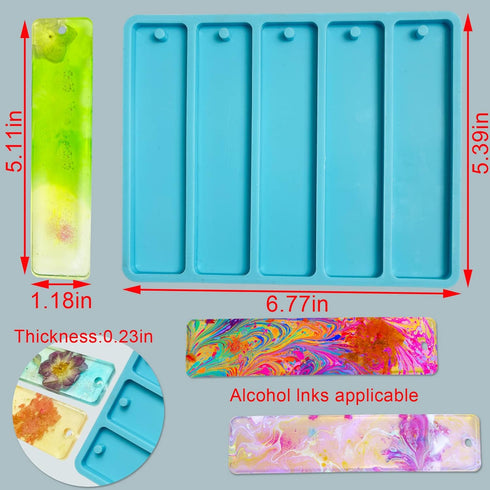 Szecl Bookmark Mold with Tassels, Rectangle Bookmark Silicone Mold for Epoxy Resin Casting 3.90 inch Resin Bookmark Mold Kit with 10 Pcs Colorful ...