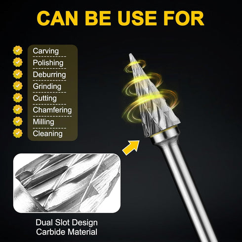 Carbide Burr Set Compatible with Dremel Rotary 1/8" Shank 10PCS Die Grinder Rotary Tool Rasp Bits Accessories for Woodworking Drilling Metal Carvi...