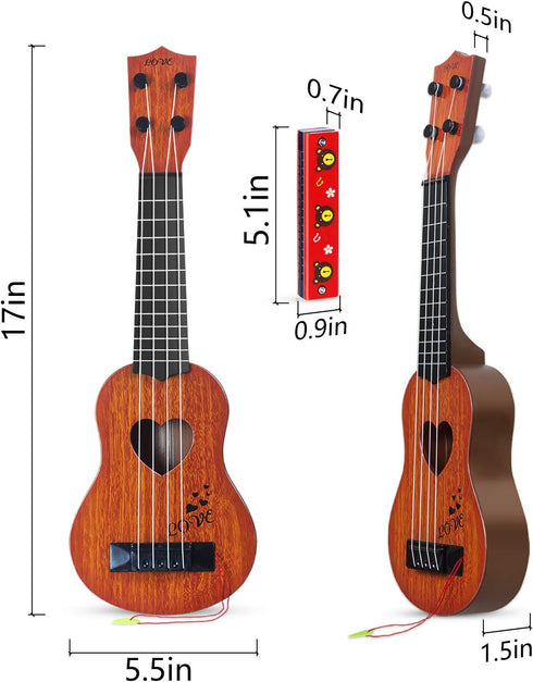 Kids Guitar Musical Toy Ukulele Classical Instrument(Brown),with Extra Harmonica 16 Holes...