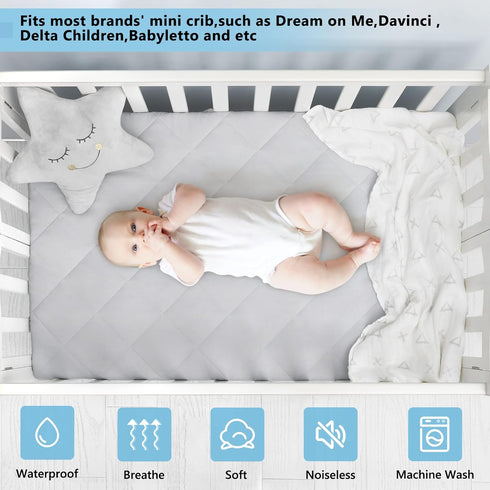 TILLYOU Pack and Play Sheets Pad - Waterproof Play Yard Playpen Sheets Pad, Soft Quilted Sheets with 1''-3'' Deep Pocket, Breathable and Fluffy, 3...