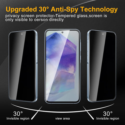 3 Pack Privacy Screen Protector for Samsung Galaxy A55 5G/ A35 5G With 3 Pack Camera Lens Protector, Anti Spy Tempered Glass 9H Hardness, Black Pr...