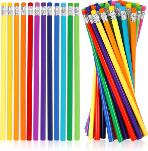 Whaline 48Pcs Colorful Pencils with Erasers Rainbow Color Wooden Pencils Unsharpened Writing Drawing Pencils for School Company Office Stationery ...