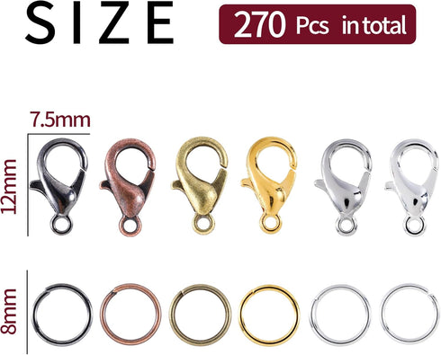 Lobster Claw Clasps and Open Jump Rings Set, 6 Colors Lobster Clasps for Jewelry Making, Keychains and Bracelet...