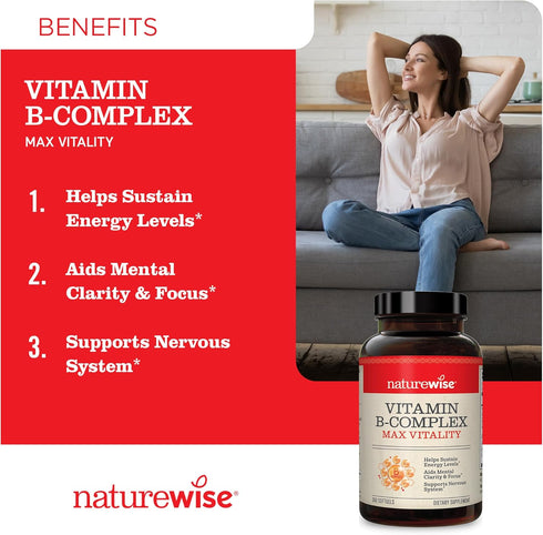 NatureWise Vitamin B Complex for Women and Men - with Folic Acid Biotin B1 B2 B3 B6 B12 - Support Cellular Energy & Mental Clarity - Gluten Free, ...