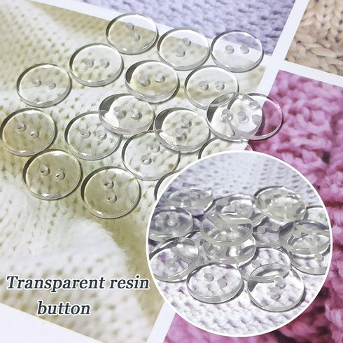 100 Pcs Buttons 2 Hole, Resin Clear Buttons for Sewing and DIY Craft (1/2 Inch)...