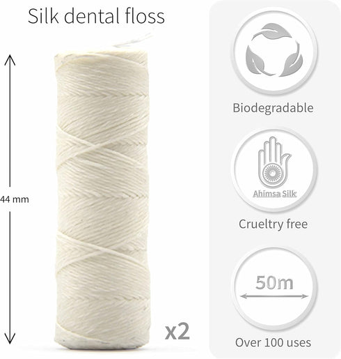 Refill Silk Dental Floss | Candelilla Wax Tooth Floss | Natural Dental Tape | Plastic Free Dental Floss | Eco Floss | Stainless Steel | Zero Waste...