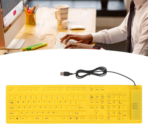 ASHATA Foldable Silicone Keyboard USB Wired Keyboard Mute Waterproof Rollup Keyboard for PC Laptop Notebook, 2 Color, 108 Keys(Yellow)...