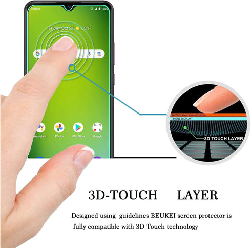 beukei (3 Pack) Screen Protector Tempered Glass Compatible for Cricket Ovation 3 and AT&T Motivate Max(U668AA), Touch Sensitive,Case Friendly, 9H ...