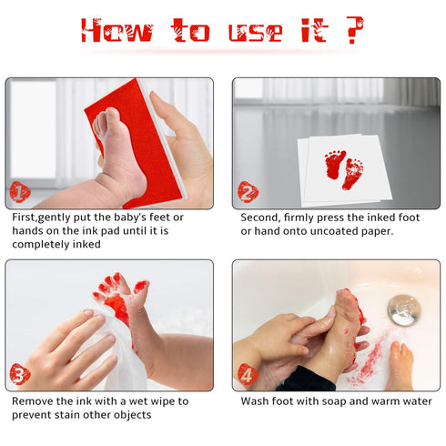 Ink Pad, 5x4'' Washable Non-Toxic Ink Stamp Pad for Baby Footprint Handprint, Red...