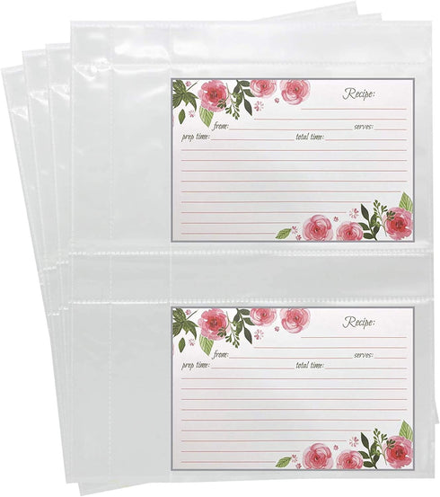 Recipe Card Protectors, Refill Sheets for 3 Ring Binders, Recipe Book Pocket Page Sheet Protectors, Holds 4 x 6-inch pockets, 4 Cards Per Sheet, C...