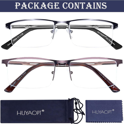 2-Pack Blue Light Blocking Reading Glasses Men Women Spring Hinge Computer Reading Glasses Metal Frame (Mixed Color, 3.5...