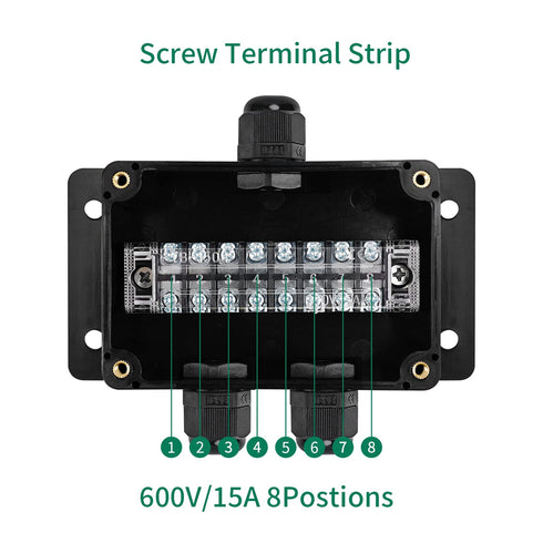 ABS IP67 Waterproof Dustproof Electrical Junction Box, with 15A 600V Barrier Terminal Cable Connector, 1 in/2 Out Power Junction Box?3.93*2.67*1.9...