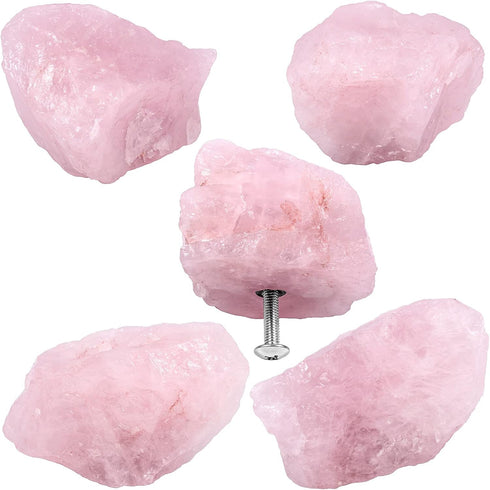 Rockcloud 2 Pack Natural Crystal Stone Cabinet Knobs with Screws Pull Handles for Drawer Wardrobe Closet Dresser Home Office Decoration, Rose Quar...