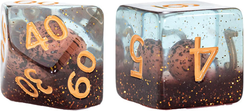 Gate Keeper Games and Dice: Inclusion Dice: Dinosaur Eggs - 7pc RPG Set, Multi-Colored Dino Eggs & Brown Glitter in Clear Resin, Role Playing Game...