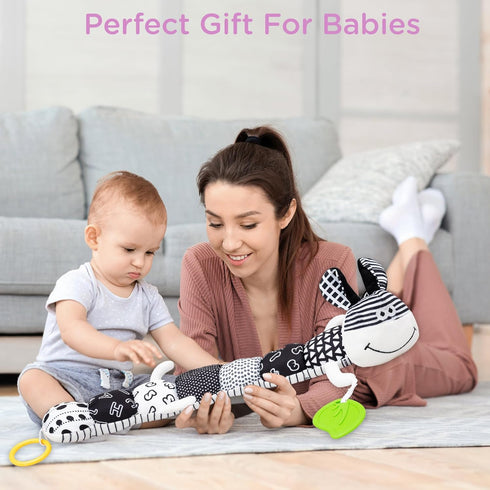 Infant Baby Musical Caterpillar Stuffed Animal Toy/Donkey Plush Toys,Multi-Sensory Textures,Crinkle,with Ruler and Ring Bel,Educational Developmen...