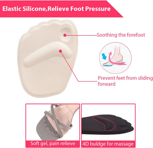 Gel Ball of Foot Cushion, 3 Pairs High Heels Shoes Inserts Forefoot Pads Foot Pain Relief Metatarsal Pads Reusable Ball of Foot Cushion for Women ...