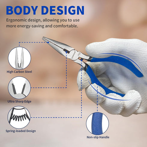 Mini Needle Nose Pliers 5"-5 Pack KAIHAOWIN Small Long Nose Pliers with Wire Cutters, Spring Loaded Thin Needle Nose Pliers, Precision Pliers Set ...