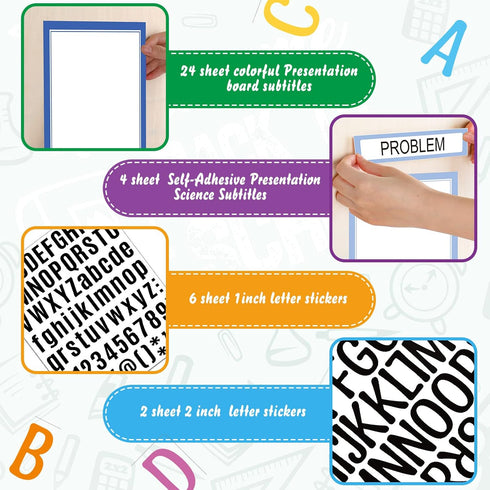 PerKoop 36 Sheets Science Fair Board Supplies 24 Self Adhesive Presentation Science Subtitles 4 Science Fair Project Titles 8 Personalized Letter ...