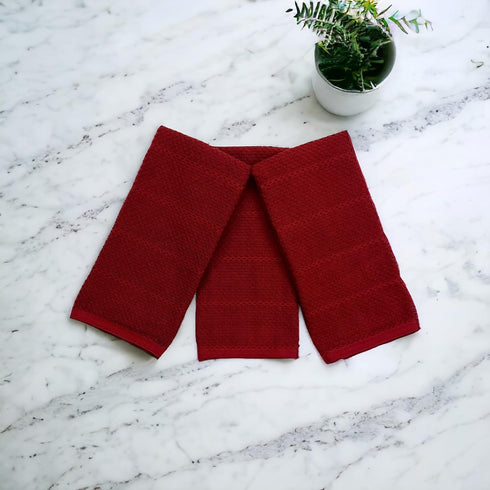Maroon Dark Red Brick Red Kitchen Hand Dish Towels: Oversized 28" x 18",100% Cotton Cloth Soft Cleaning Drying Absorbent Textured Design, Set of 3...