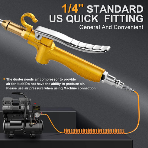 11 Pcs Industrial Air Blow Gun Set with 4.8'' Air Flow Extension, Gold Paint Metal Air Nozzle Kit with 1/4 Inches Standard Quick Fitting, Professi...