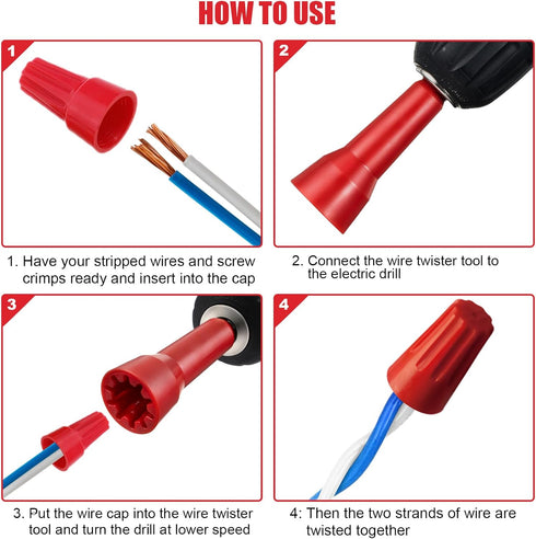 Feekoon Wire Twisting Tool, 3 Way/ 5 Way Wire Stripping Tool and Wire Cap Twisting Tool with 1/4" Chuck (Red), Wire Stripper and Twister, Wire Twi...