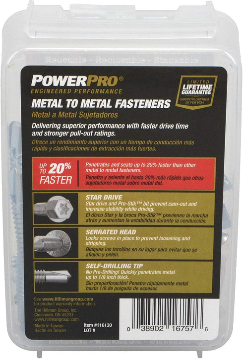 Power Pro Premium Self-Drilling Metal Screws, Zinc Plated Steel, Hex Washer Head Metal to Metal Winged Point Screws, Silver, ¼ x 2-½ inches, Box o...