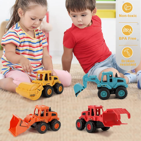 4Pcs Construction Toys,Friction Powered Construction Truck Toys Vehicles,Push and Go Construction Sand Truck Toys,Outdoor Toys with Bulldozer Exca...