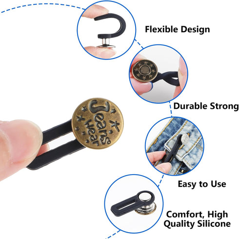 Tyqour 12Pcs Button Extenders for Jeans No Sewing Pant Waist Extender Adjustable Waistband Extenders Jean Button Extender for Loose Jeans for Men ...