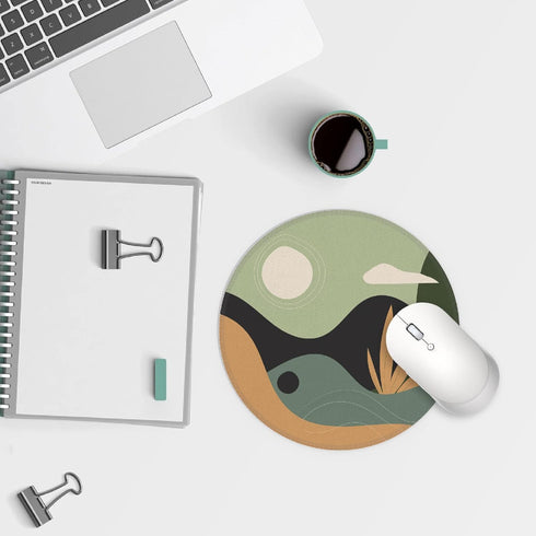 Abstract Sun Mountain Botanical Leaf Sage Green Small Mouse Pad 7.9x7.9 Inches,Washable Round Cloth Mousepad for Office Laptop Computer,Non-Slip R...