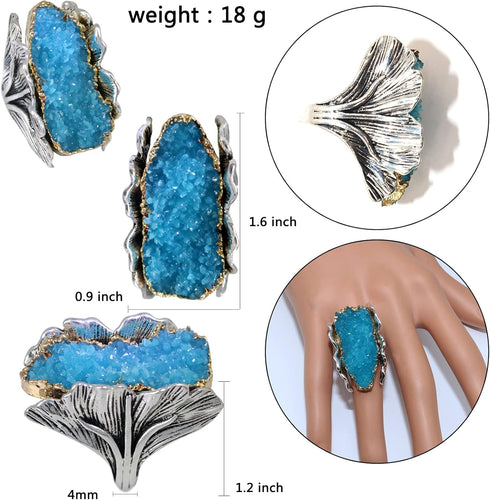 Retro Resin Crystal Stone Cocktail Rings Gothic Hip Hop Punk Crystal Engagement Wedding Statement Rings Uniquely Stylish Jewelry Gifts for Women (...