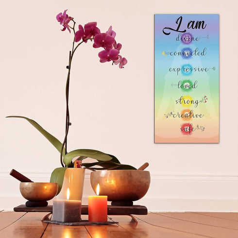 Blulu Chakra Quotes Sign Buddha Wall Decor Yoga Zen Wall Art Wooden Spiritual Decor 7 Chakra Hanging Motivational Meditation Buddhism Spa Room Sig...