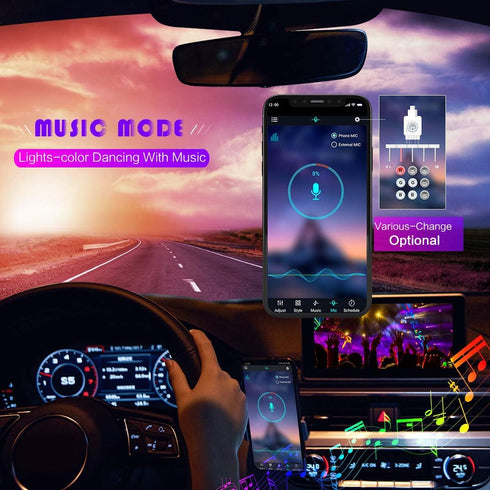 YiLaie Car Lights Interior, Multicolor Music Car Strip Light Under Dash Lighting Kit with App Control, USB Neon Interior Lights for Ambient Lighti...